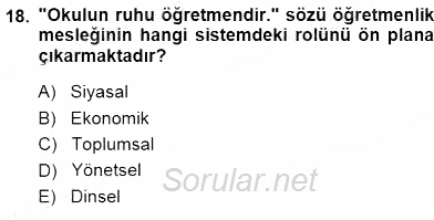 Eğitim Sosyolojisi 2014 - 2015 Dönem Sonu Sınavı 18.Soru