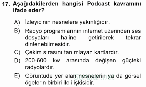 Radyo ve Televizyon Programcılığının Temel Kavramları 2017 - 2018 Ara Sınavı 17.Soru