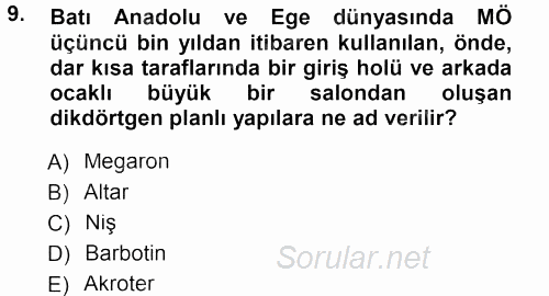 Eski Anadolu Tarihi 2012 - 2013 Dönem Sonu Sınavı 9.Soru