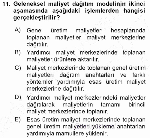 Maliyet Analizleri 2016 - 2017 Ara Sınavı 11.Soru