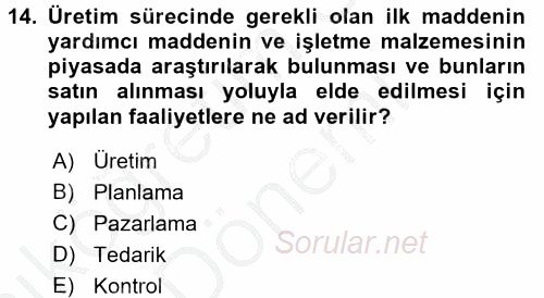 Maliyet Analizleri 2016 - 2017 Ara Sınavı 14.Soru