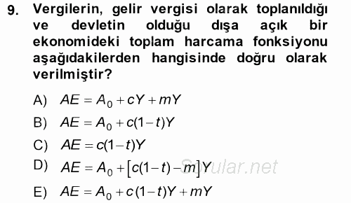 İktisada Giriş 2013 - 2014 Dönem Sonu Sınavı 9.Soru