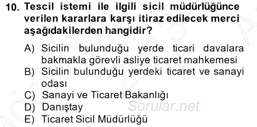 Ticaret Hukuku 1 2013 - 2014 Ara Sınavı 10.Soru