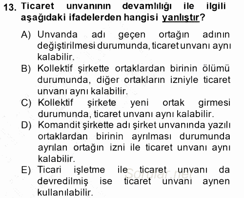 Ticaret Hukuku 1 2013 - 2014 Ara Sınavı 13.Soru
