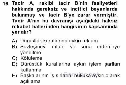 Ticaret Hukuku 1 2013 - 2014 Ara Sınavı 16.Soru