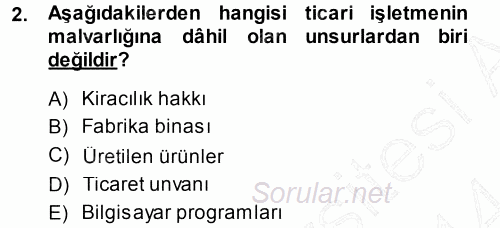 Ticaret Hukuku 1 2013 - 2014 Ara Sınavı 2.Soru