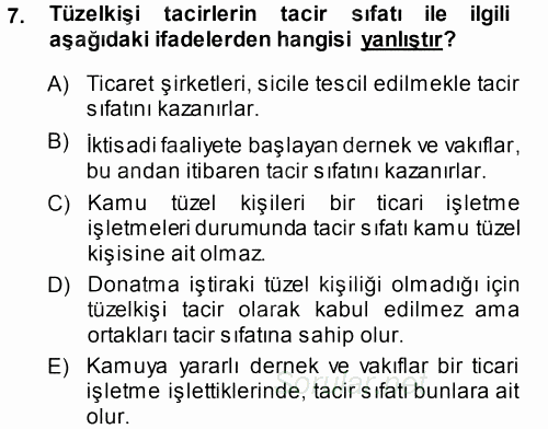 Ticaret Hukuku 1 2013 - 2014 Ara Sınavı 7.Soru
