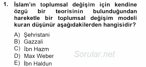 Din ve Toplum 2012 - 2013 Ara Sınavı 1.Soru