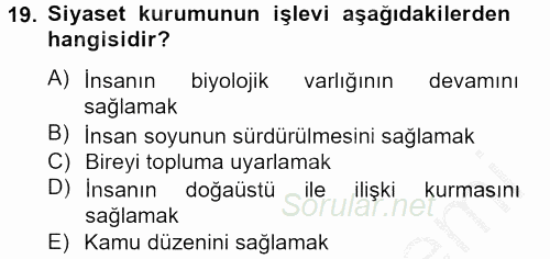 Din ve Toplum 2012 - 2013 Ara Sınavı 19.Soru