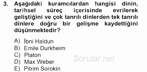 Din ve Toplum 2012 - 2013 Ara Sınavı 3.Soru