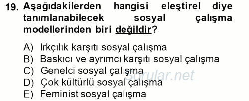 Sosyal Hizmet Uygulamaları 2014 - 2015 Tek Ders Sınavı 19.Soru