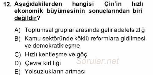 Gelişmekte Olan Ülkelerde Siyaset 2014 - 2015 Dönem Sonu Sınavı 12.Soru