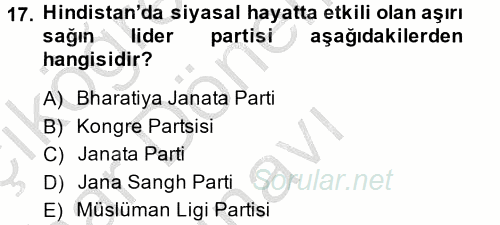 Gelişmekte Olan Ülkelerde Siyaset 2014 - 2015 Dönem Sonu Sınavı 17.Soru