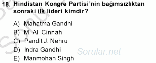 Gelişmekte Olan Ülkelerde Siyaset 2014 - 2015 Dönem Sonu Sınavı 18.Soru