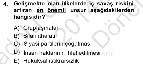 Gelişmekte Olan Ülkelerde Siyaset 2014 - 2015 Dönem Sonu Sınavı 4.Soru