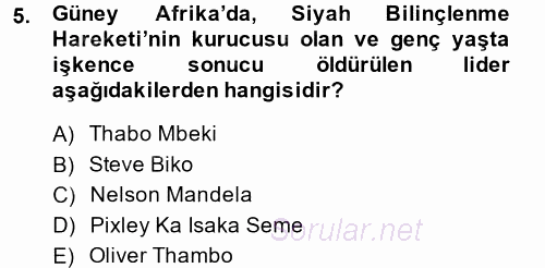 Gelişmekte Olan Ülkelerde Siyaset 2014 - 2015 Dönem Sonu Sınavı 5.Soru