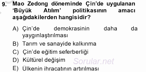 Gelişmekte Olan Ülkelerde Siyaset 2014 - 2015 Dönem Sonu Sınavı 9.Soru