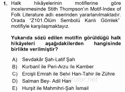 Halk Hikayeleri 2017 - 2018 Ara Sınavı 1.Soru