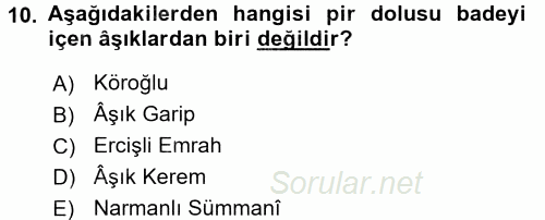 Halk Hikayeleri 2017 - 2018 Ara Sınavı 10.Soru