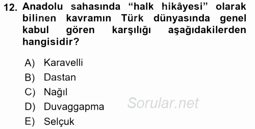 Halk Hikayeleri 2017 - 2018 Ara Sınavı 12.Soru