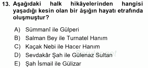 Halk Hikayeleri 2017 - 2018 Ara Sınavı 13.Soru