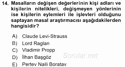 Halk Hikayeleri 2017 - 2018 Ara Sınavı 14.Soru