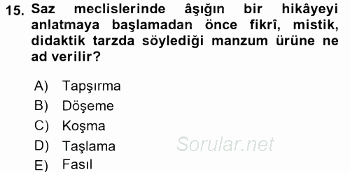 Halk Hikayeleri 2017 - 2018 Ara Sınavı 15.Soru