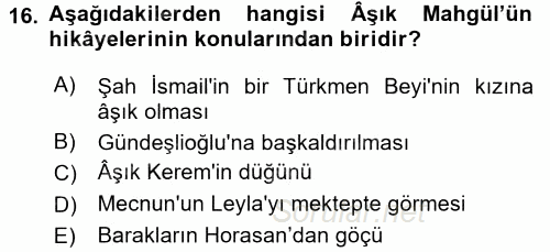 Halk Hikayeleri 2017 - 2018 Ara Sınavı 16.Soru