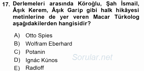 Halk Hikayeleri 2017 - 2018 Ara Sınavı 17.Soru