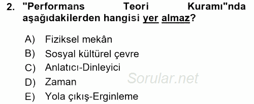 Halk Hikayeleri 2017 - 2018 Ara Sınavı 2.Soru