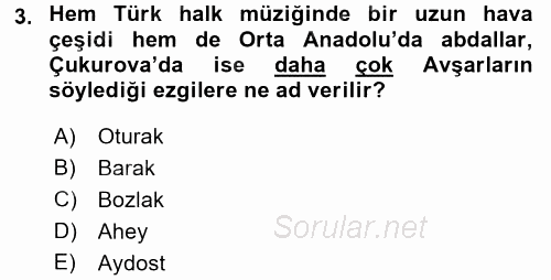 Halk Hikayeleri 2017 - 2018 Ara Sınavı 3.Soru
