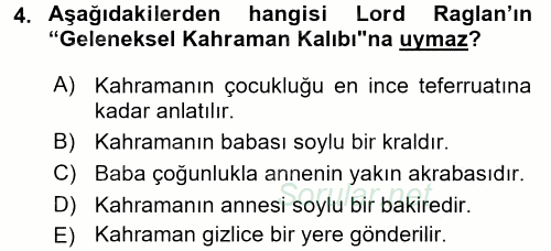 Halk Hikayeleri 2017 - 2018 Ara Sınavı 4.Soru