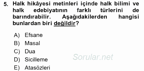 Halk Hikayeleri 2017 - 2018 Ara Sınavı 5.Soru