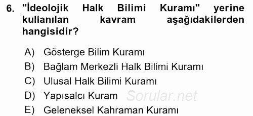 Halk Hikayeleri 2017 - 2018 Ara Sınavı 6.Soru