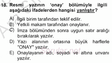 İş Ortamında Protokol Ve Davranış Kuralları 2013 - 2014 Ara Sınavı 18.Soru