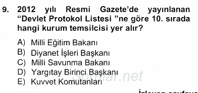 İş Ortamında Protokol Ve Davranış Kuralları 2013 - 2014 Ara Sınavı 9.Soru