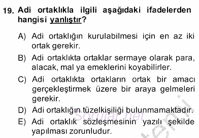 İşletme Hukuku 2013 - 2014 Ara Sınavı 19.Soru
