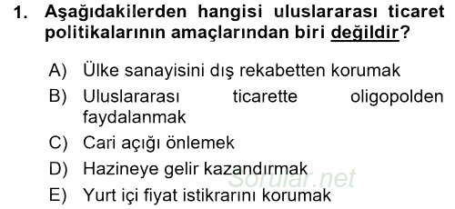 Dış Ticaret İşlemleri 2015 - 2016 Ara Sınavı 1.Soru