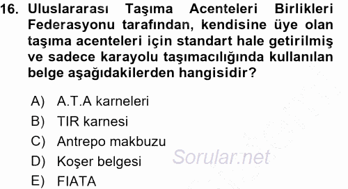 Dış Ticaret İşlemleri 2015 - 2016 Ara Sınavı 16.Soru