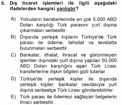 Dış Ticaret İşlemleri 2015 - 2016 Ara Sınavı 5.Soru