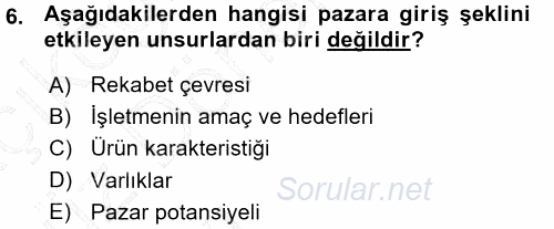 Dış Ticaret İşlemleri 2015 - 2016 Ara Sınavı 6.Soru