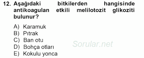Temel Veteriner Farmakoloji ve Toksikoloji 2012 - 2013 Dönem Sonu Sınavı 12.Soru