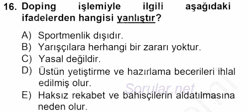 Temel Veteriner Farmakoloji ve Toksikoloji 2012 - 2013 Dönem Sonu Sınavı 16.Soru