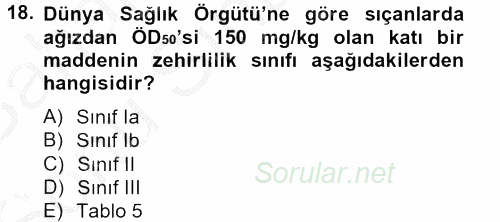 Temel Veteriner Farmakoloji ve Toksikoloji 2012 - 2013 Dönem Sonu Sınavı 18.Soru