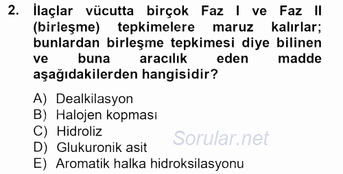 Temel Veteriner Farmakoloji ve Toksikoloji 2012 - 2013 Dönem Sonu Sınavı 2.Soru