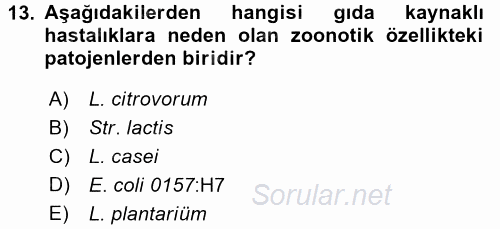 Gıda Güvenliğinin Temel Prensipleri 2017 - 2018 Dönem Sonu Sınavı 13.Soru