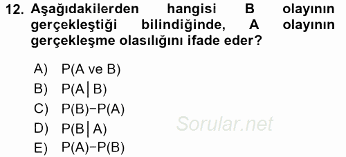 İstatistik 2015 - 2016 Tek Ders Sınavı 12.Soru