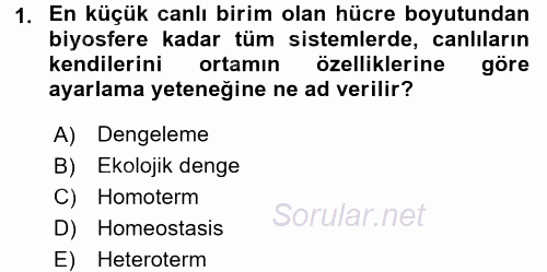 Ekoloji ve Turizm 2015 - 2016 Dönem Sonu Sınavı 1.Soru