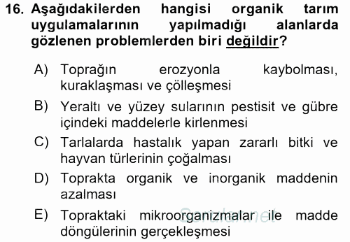 Ekoloji ve Turizm 2015 - 2016 Dönem Sonu Sınavı 16.Soru