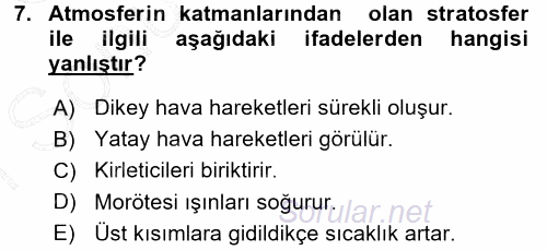 Ekoloji ve Turizm 2015 - 2016 Dönem Sonu Sınavı 7.Soru